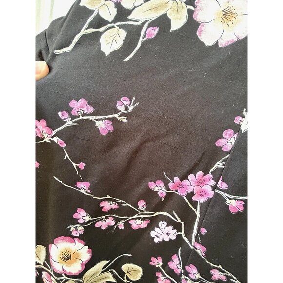 Vintage Spenser Jeremy 100% Silk Midi Pink Black Floral Dress Long Sleeve Sz 20 - Picture 13 of 16